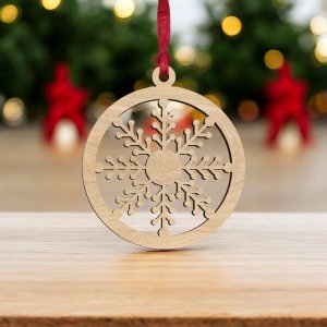 Laser Cut Round Christmas Ornament with Snowflake Vector