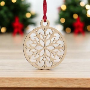 Laser Cut Round Christmas Tree Ornament Vector