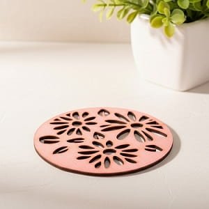 Laser Cut Round Floral Wooden Tea Coaster