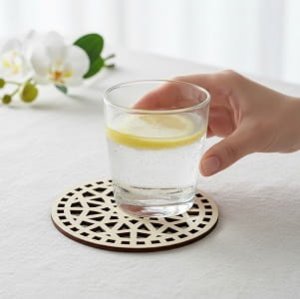 Laser Cut Round Wooden Drink Coaster