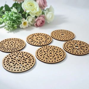 Laser Cut Round Wooden Mandala Coasters Set of Six