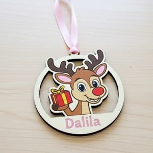 Laser Cut Rudolph with Present Christmas Ornament