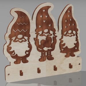 Laser Cut Santa Claus Wooden Wall Key Holder with 4 Hooks