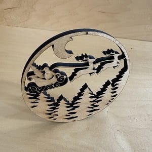 Laser Cut Santa Sleigh Reindeer Flying Over Christmas Ornament