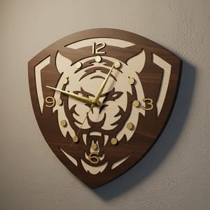 Laser Cut Shield Shaped Multi Layered Tiger Wall Clock