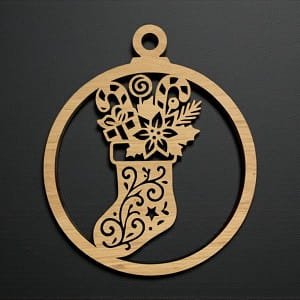 Laser Cut Stocking with Candy Cane Christmas Ornament