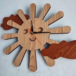 Laser Cut Sun and Clouds Clock for Kids Room