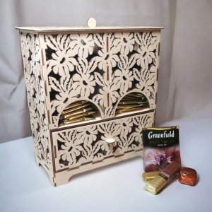 Laser Cut Tea Bag Dispenser Cabinet Vector