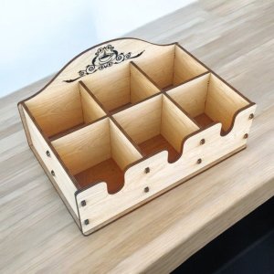 Laser Cut Tea Bag Storage Box with 6 Compartments Vector