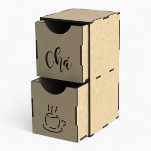 Laser Cut Tea Storage Box with Dual Drawers Vector