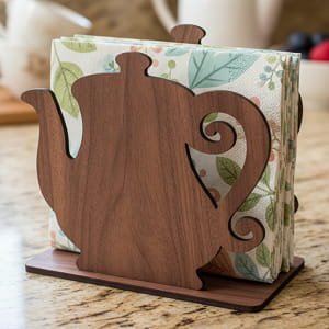 Laser Cut Teapot Paper Napkin Holder for Dining Table Decor