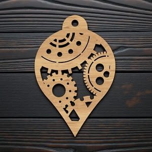 Laser Cut Teardrop Ornament with Steampunk Gears Design