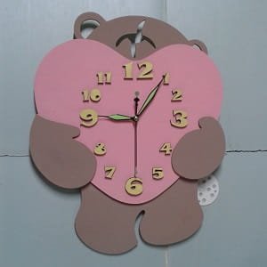 Laser Cut Teddy Bear with Heart Wall Clock