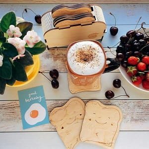 Laser Cut Toast Coaster Set Wooden Coffee Coaster