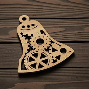 Laser Cut Traditional Bell Christmas Ornament with Gears Cutouts