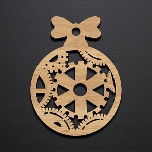 Laser Cut Traditional Christmas Bauble with Steampunk Gears Design