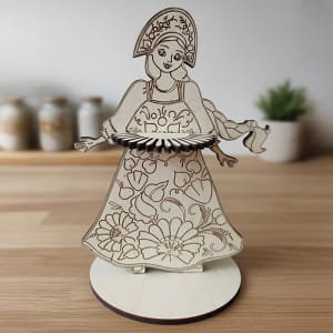 Laser Cut Traditional Slavic Girl Wooden Napkin Holder Table Decor