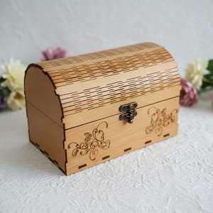 Laser Cut Treasure Chest with Living Hinge Lid Jewelry Storage Box