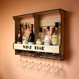 Laser Cut Wall Mounted Wine Rack Bottle and Glass Holder Shelf