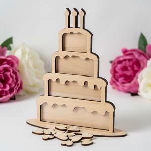 Laser Cut Wedding Cake Shaped Wooden Guest Book