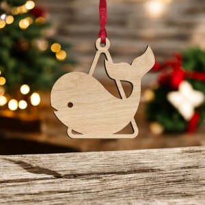Laser Cut Whale Christmas Ornament Vector
