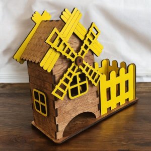 Laser Cut Windmill Tea House with Candy Box Vector