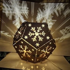 Laser Cut Wooden 3D Puzzle Night Light Shadow Lamp with Snowflake Pattern