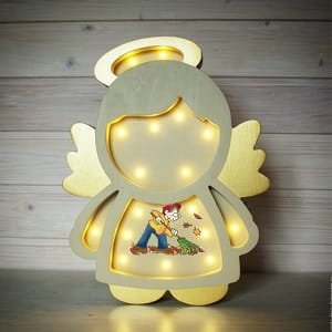 Laser Cut Wooden Angel Night Light for Kids Room