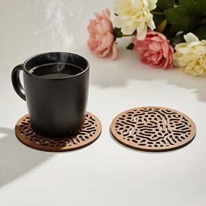 Laser Cut Wooden Bacteria Pattern Coaster