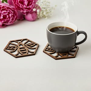 Laser Cut Wooden Bee Coffee Cup Coaster