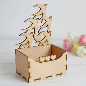 Laser Cut Wooden Birds Flower Basket Box Centerpiece