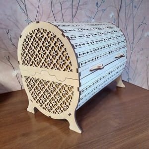 Laser Cut Wooden Box Curved Barrel Design Storage Chest