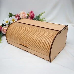 Laser Cut Wooden Bread Box with Roll Top Lid Kitchen Storage