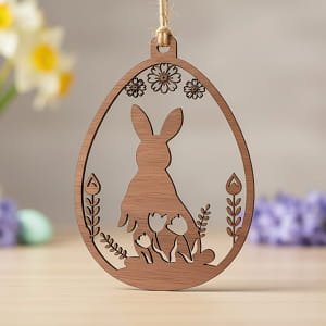 Laser Cut Wooden Bunny Easter Egg Ornament for Festive Decor
