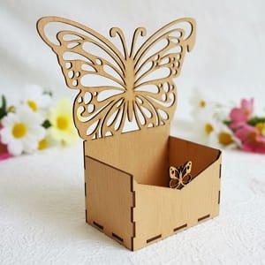 Laser Cut Wooden Butterfly Box Flower Basket