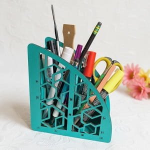 Laser Cut Wooden Caddy Pen Holder Desktop Storage Organizer