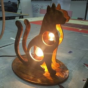 Laser Cut Wooden Cat Table Lamp
