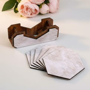 Laser Cut Wooden Coaster Set with Stand