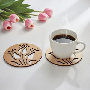 Laser Cut Wooden Coaster with Elegant Tulip Design