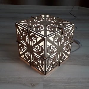 Laser Cut Wooden Cube Lamp