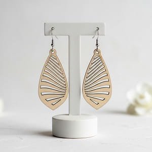 Laser Cut Wooden Curved Leaf Dangle Earrings