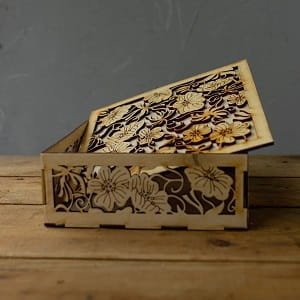 Laser Cut Wooden Decorative Gift Box with Floral Lid Design