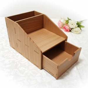 Laser Cut Wooden Desktop Pencil Organizer with Drawer