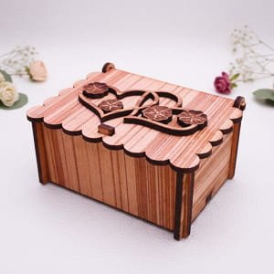 Laser Cut Wooden Double Heart Jewelry Box