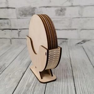 Laser Cut Wooden Drink Coaster Collection with Storage Stand