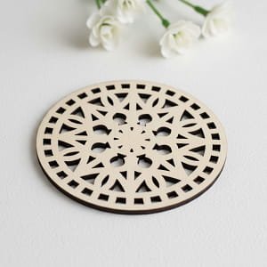 Laser Cut Wooden Drink Coaster with Intricate Geometric Design