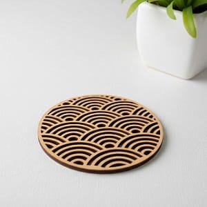 Laser Cut Wooden Drink Coaster with Japanese Seigaiha Pattern