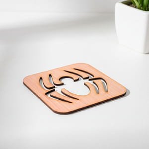 Laser Cut Wooden Drink Coaster with Spider Cutout Design