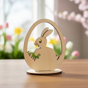 Laser Cut Wooden Easter Bunny and Egg Tabletop Decoration