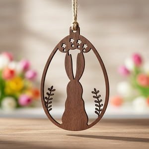 Laser Cut Wooden Easter Bunny Egg Ornament